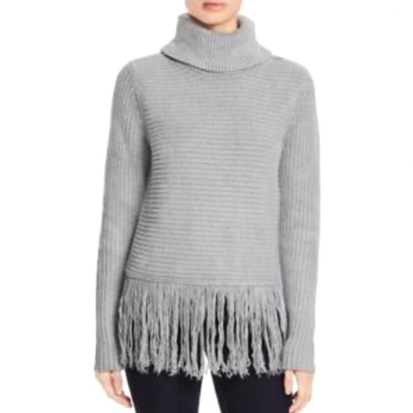 MICHAEL Michael Kors Sweaters - Michael Kors Gray Ribbed Turtleneck Fringe Sweater